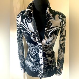 Cache Buttoned Up Sheer Shirt